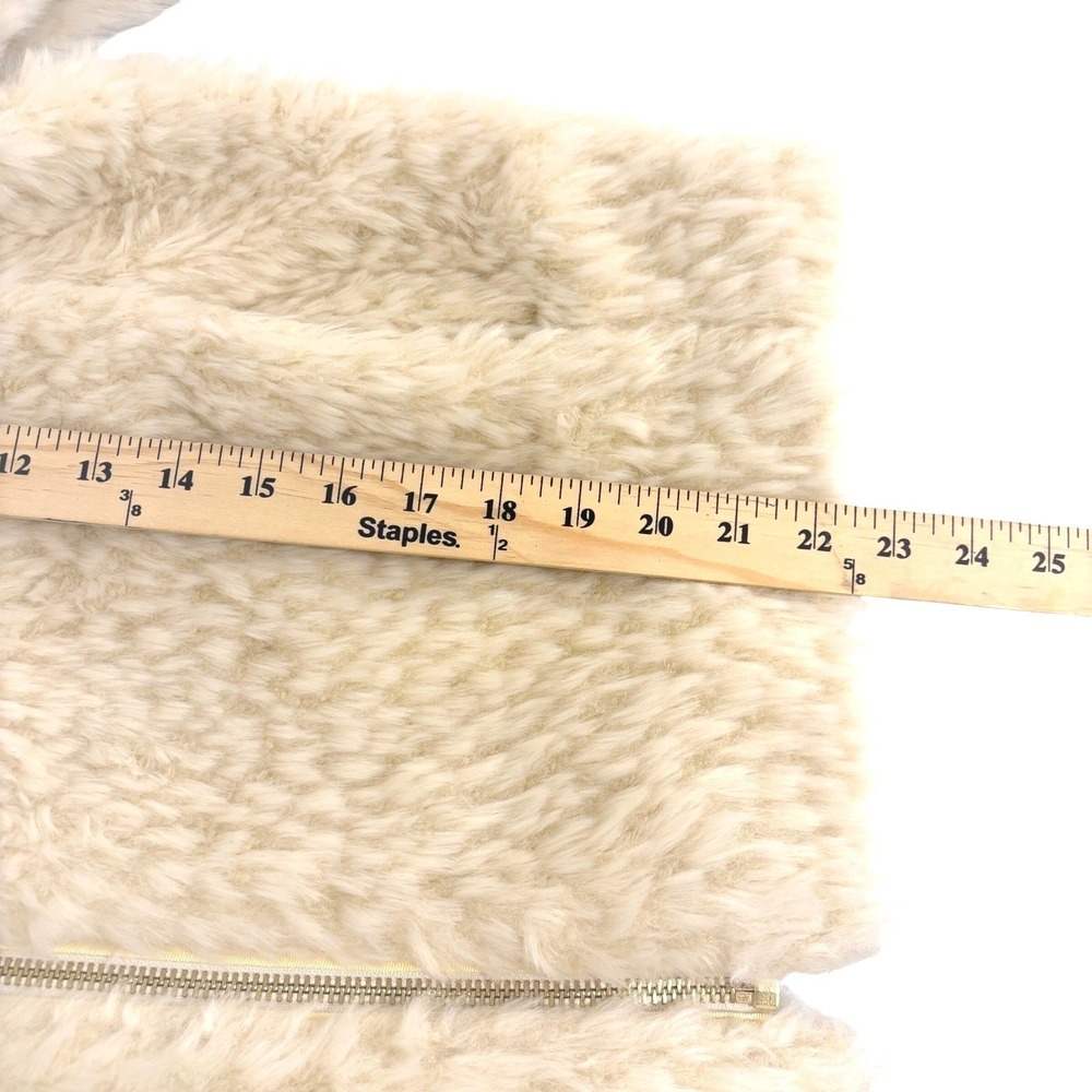 J.Crew Faux Fur Jacket Coat Womens L Ivory Cream Full Zip Teddy Bear High Pile - Picture 6 of 9